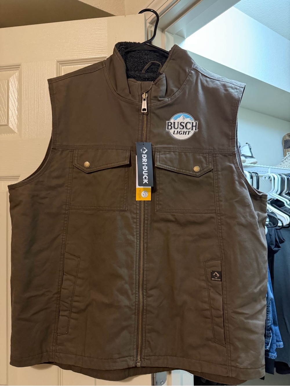 Men’s Brown Work Vest with Busch Light Patch by DRIFDUCK